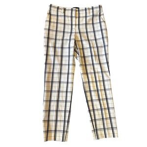 Theory Womens Plaid‎ Straight Leg Trousers Cream Navy Blue Career Pants Size 2